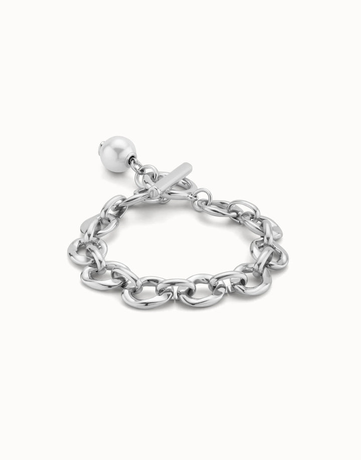 UNODE50 Large link chain bracelet with a pearl Silver
