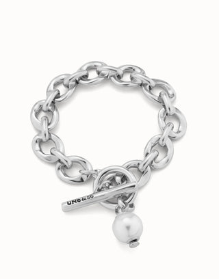 UNODE50 Large link chain bracelet with a pearl Silver