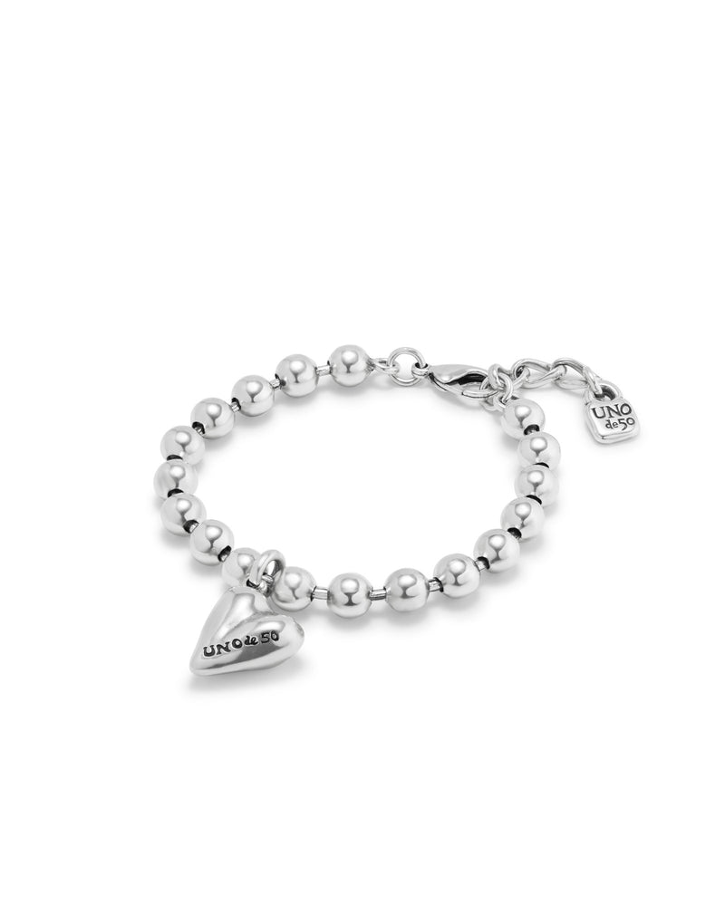 UNOde50 Beaded bracelet with a heart charm - Sterling Silver
