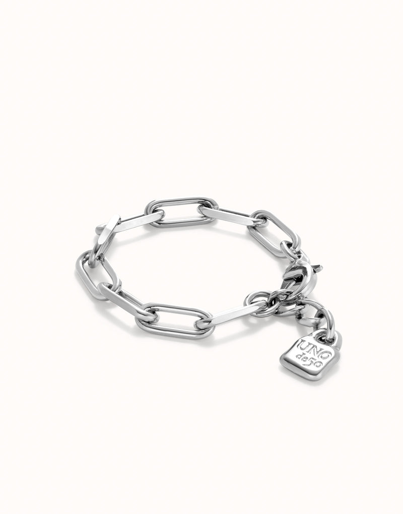 UNOde50 Paper clip link bracelet with padlock - Sterling Silver