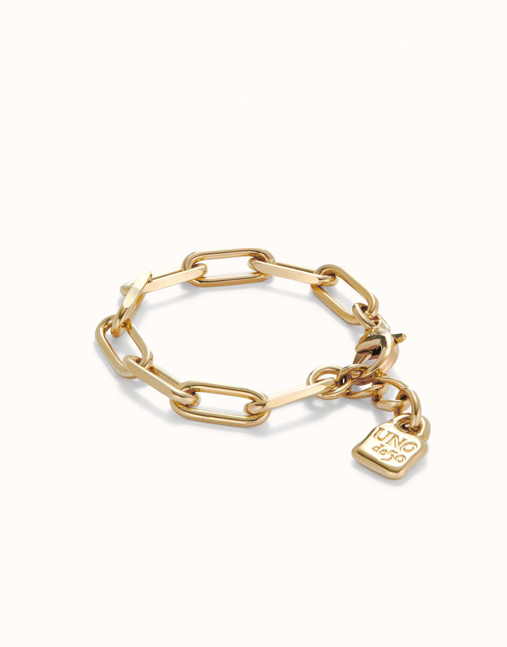 UNOde50 Paper Clip Link Bracelet with Padlock - Gold