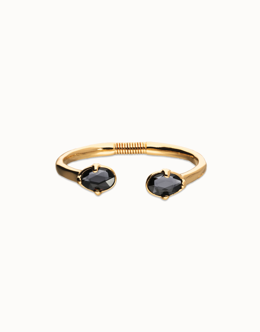 UNODE50 Bangle bracelet with two faceted black oval crystals - Gold