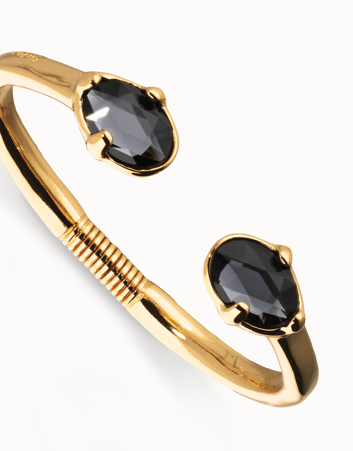 UNODE50 Bangle bracelet with two faceted black oval crystals - Gold