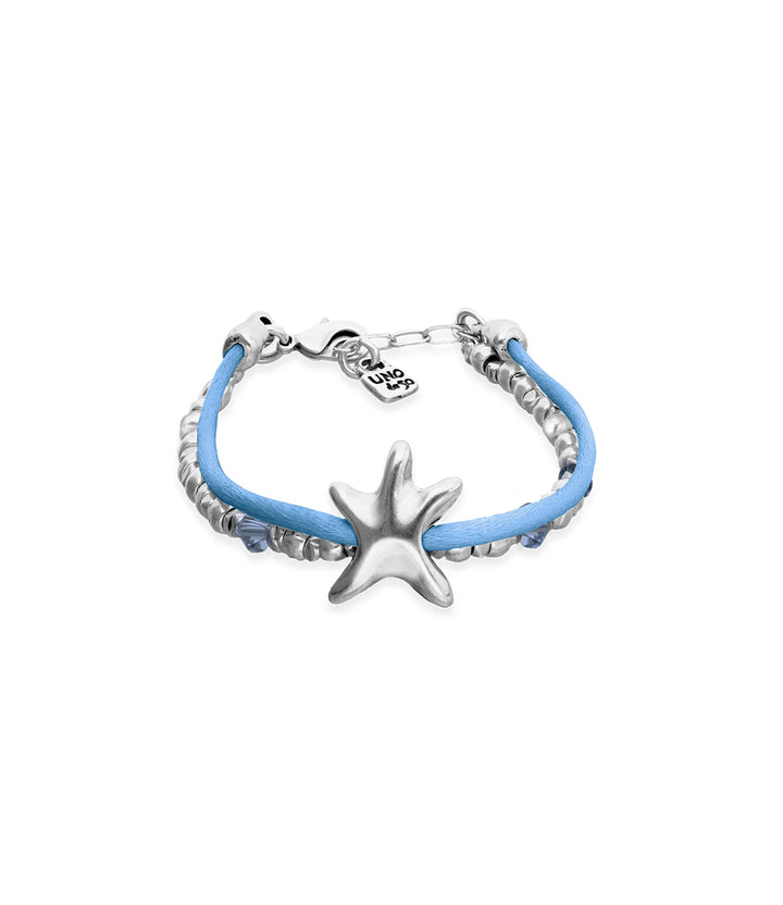 UNODE50 Bracelet Sisterstar Blue silk thread and metal bracelet with starfish Silver