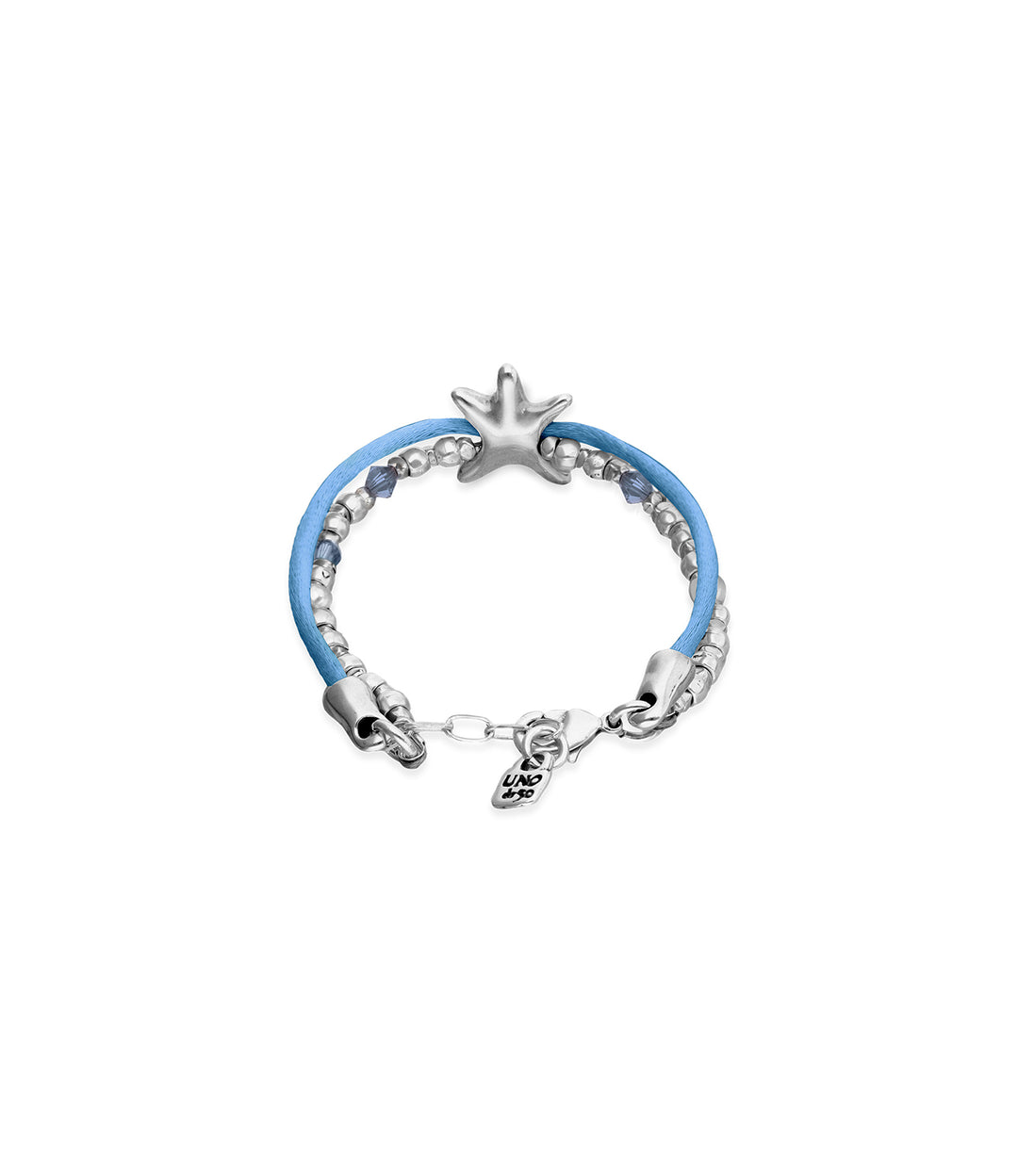 UNODE50 Bracelet Sisterstar Blue silk thread and metal bracelet with starfish Silver