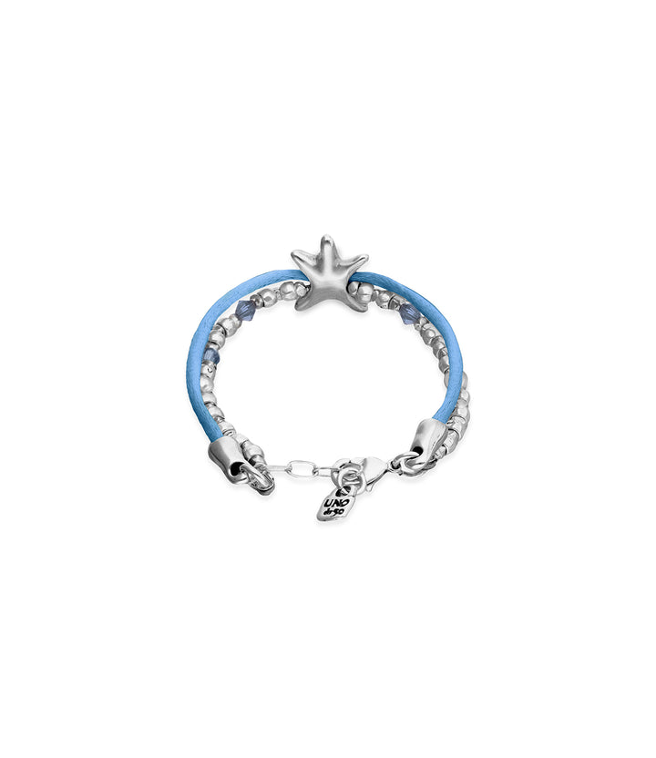 UNODE50 Bracelet Sisterstar Blue silk thread and metal bracelet with starfish Silver