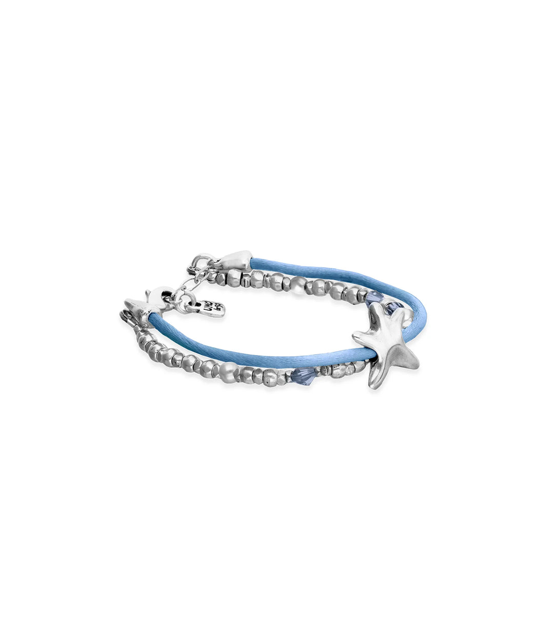 UNODE50 Bracelet Sisterstar Blue silk thread and metal bracelet with starfish Silver