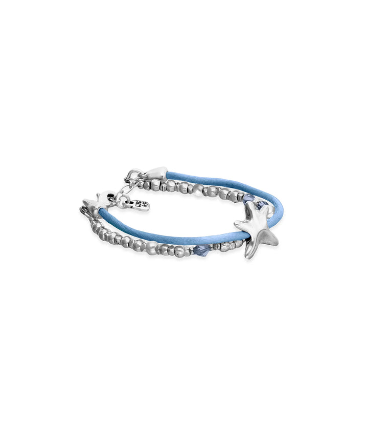 UNODE50 Bracelet Sisterstar Blue silk thread and metal bracelet with starfish Silver
