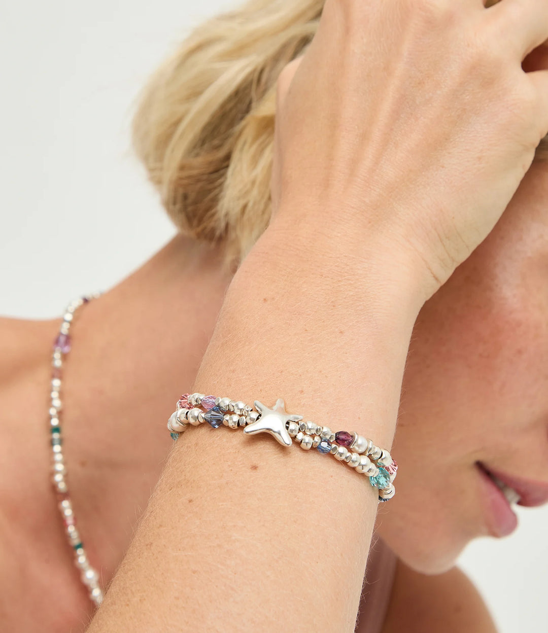 UNODE50 Bracelet Prisma Elastic bracelet with crystals and starfish Silver