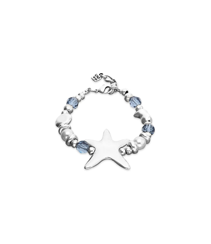 UNODE50 Bracelet Starblue Elastic bracelet with blue crystals and starfish Silver