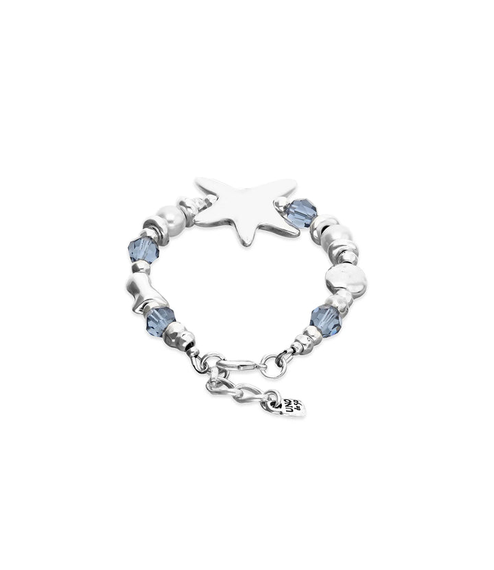 UNODE50 Bracelet Starblue Elastic bracelet with blue crystals and starfish Silver