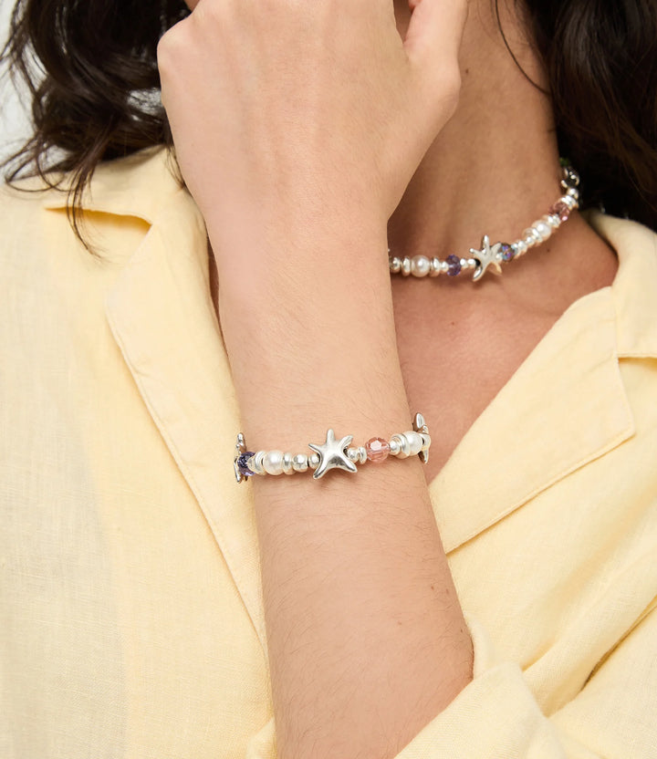 UNODE50 Bracelet Espectro Elastic bracelet with multicolored crystals and starfish Silver