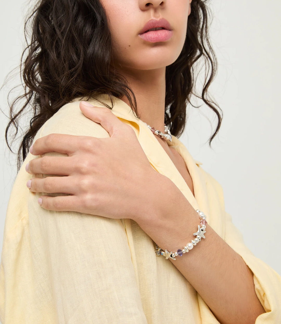 UNODE50 Bracelet Espectro Elastic bracelet with multicolored crystals and starfish Silver