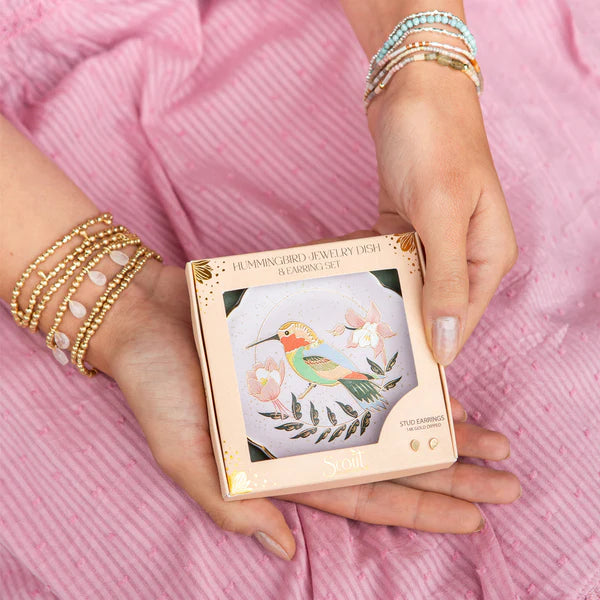 Scout Jewelry Dish &amp; Stud Earring Set - Hummingbird/Lavender
