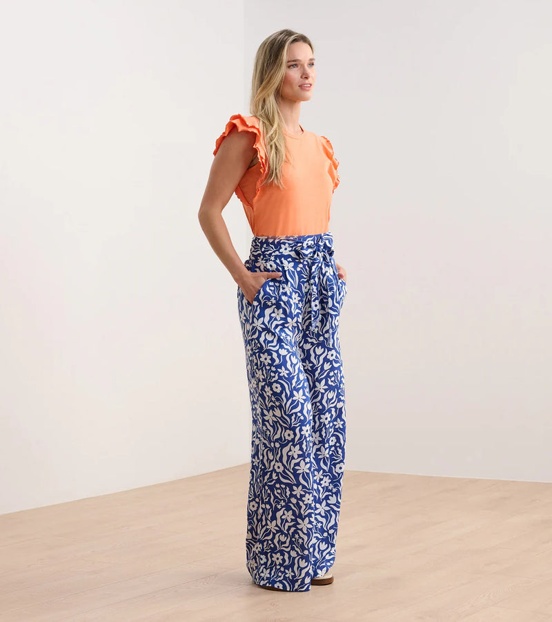 Hatley Belted Wide Leg Pants - Wavy Flowers