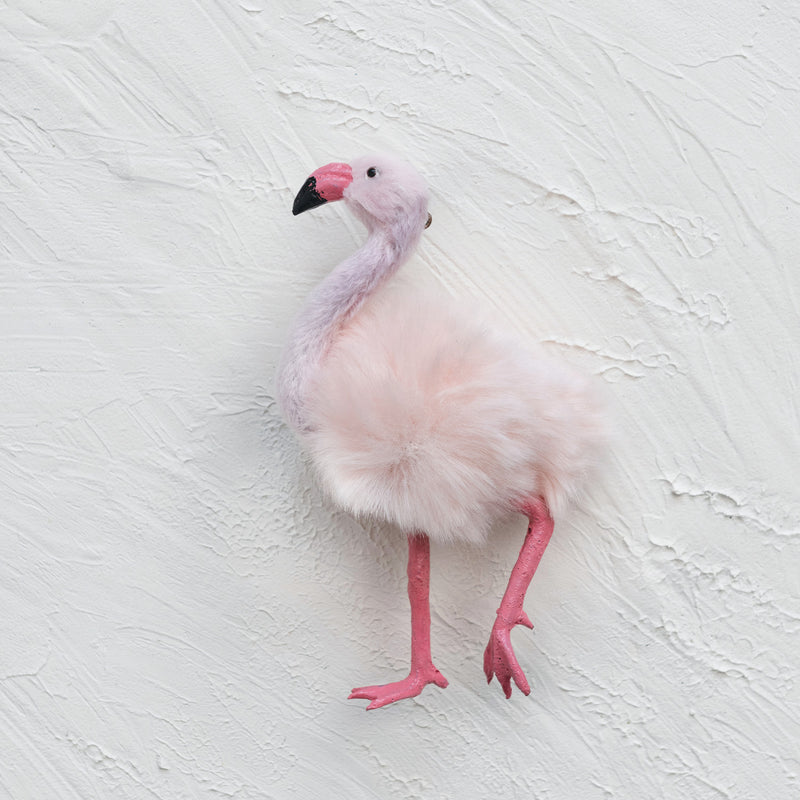 Faux Fur Flamingo Ornament, Pink