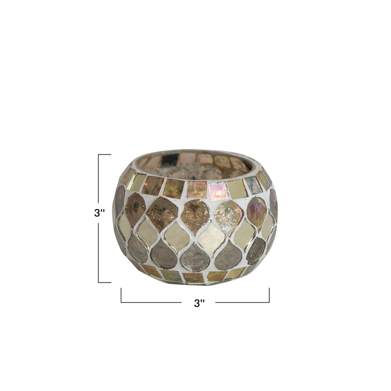 FINAL SALE 3" Round x 3"H Mosaic Glass Votive Holder, Multi Color