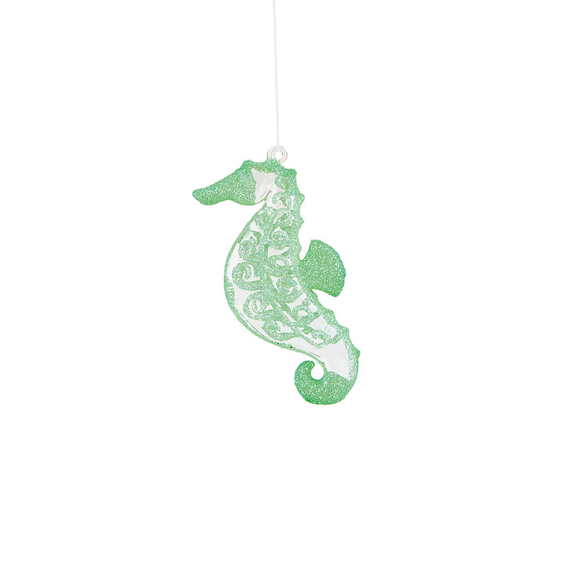 Christmas Seahorse Green Spun Glass Ornament