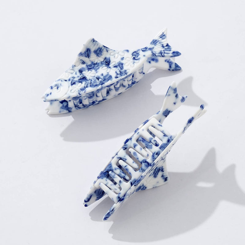 Coastal Blue Floral Fish Claw Clip