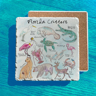Florida Critters Flamingo Alligator Tumbled Stone Trivet