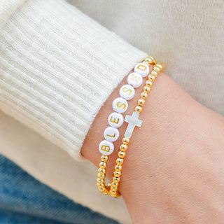 Splendid Iris 4mm Stretch Beaded Bracelet w/ Cross