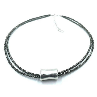 Erin Gray Silver Barrel on Double Pyrite Beaded Necklace