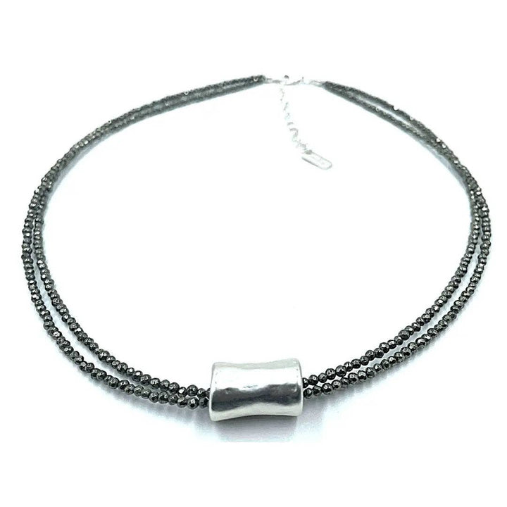 Erin Gray Silver Barrel on Double Pyrite Beaded Necklace