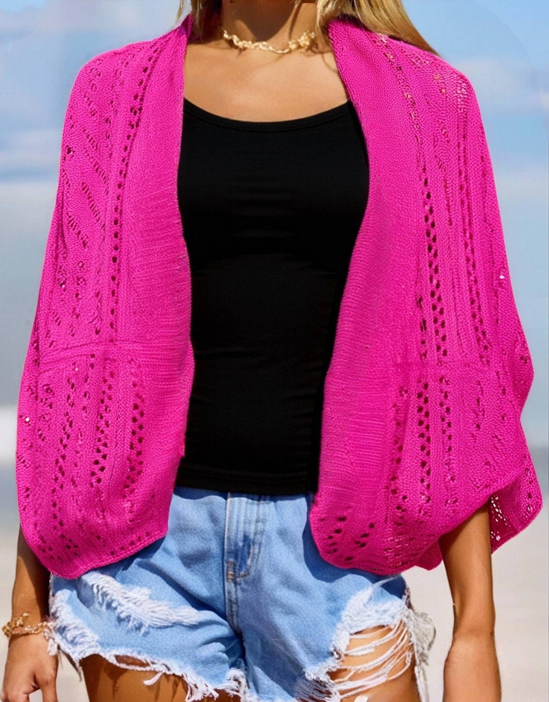 Two-Way Hollow Out Open-Front Sweater/Scarf