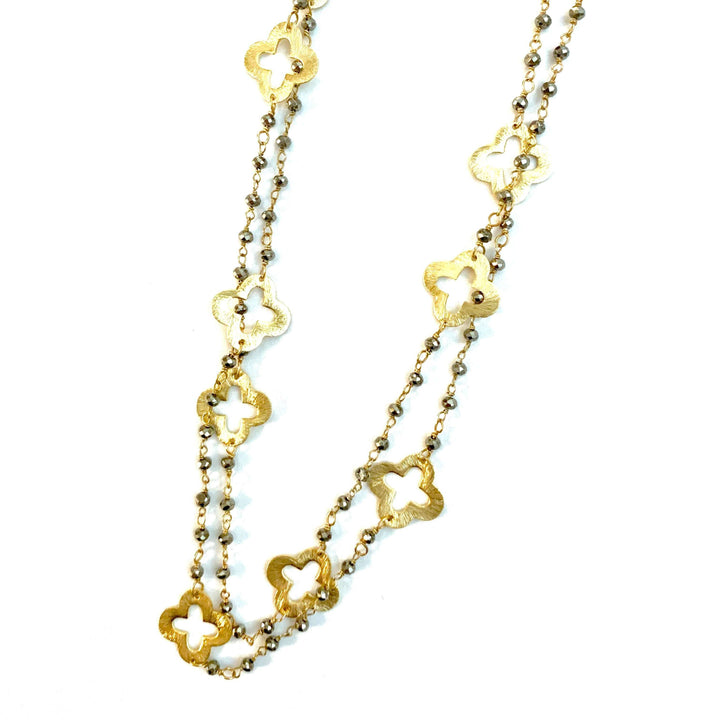 Erin Gray Gold Clover and Petite Pyrite Long Necklace