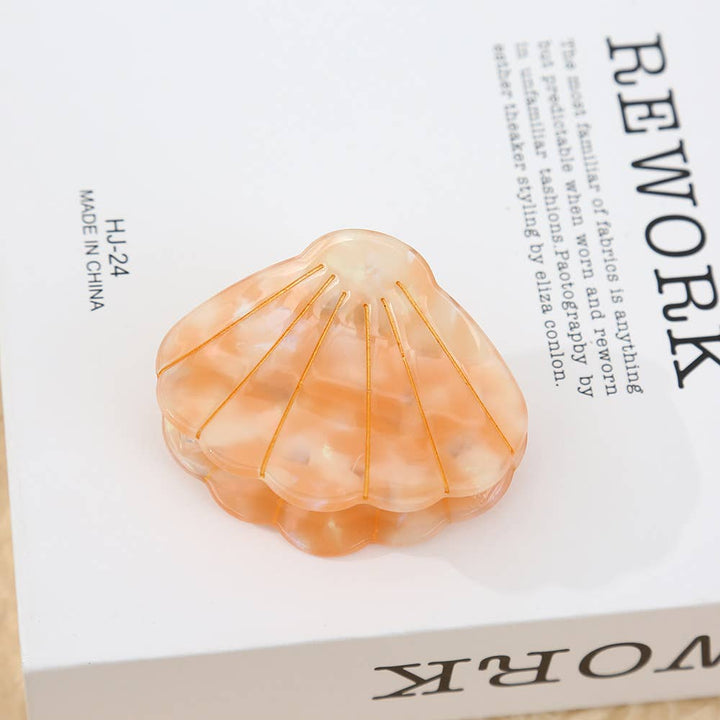 Gold-Lined Marbled Seashell Shape Hair Clip