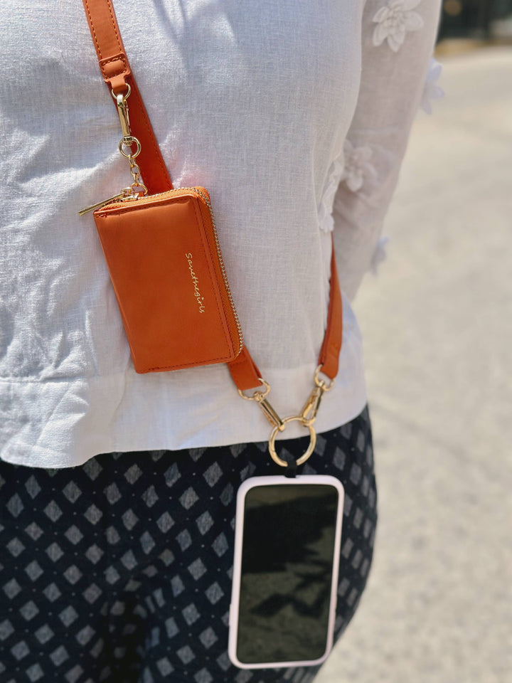 Clip &amp; Go Brushed Vegan Leather Phone Lanyard - Rfid Pouch