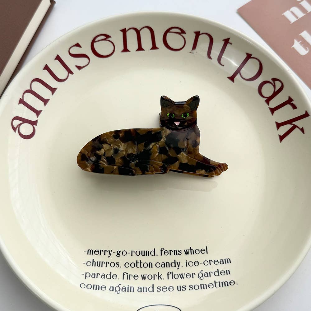 Playful Cat Hair Clip, Animal Acetate Hair Claw