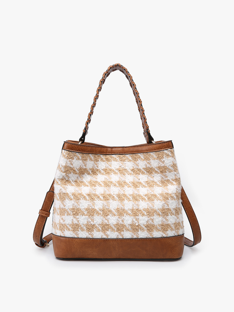 Maude Houndstooth Satchel w/ Braided Handle