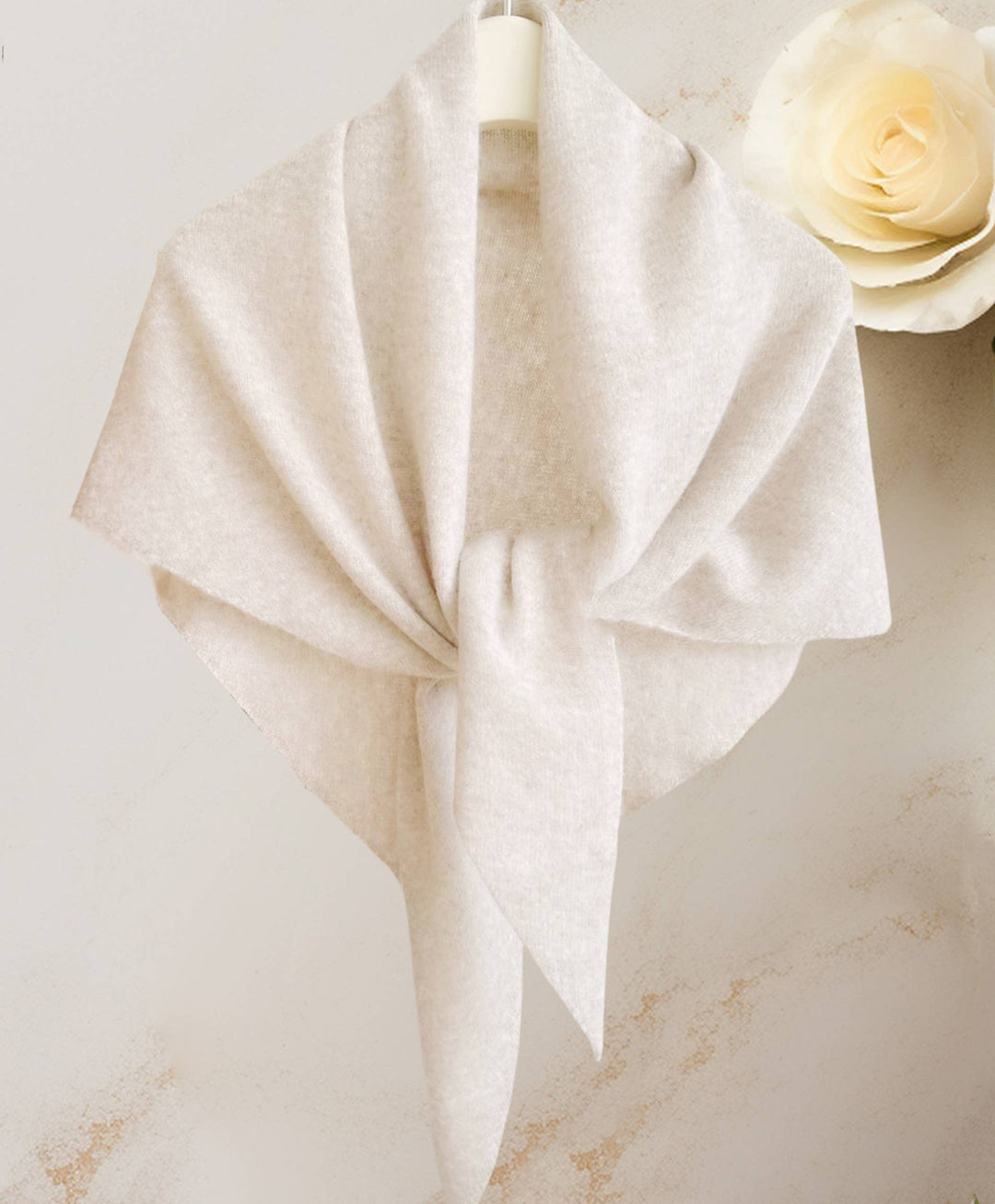 Cashmere-Blend Knit Triangle Shawl with Cross-Front Design