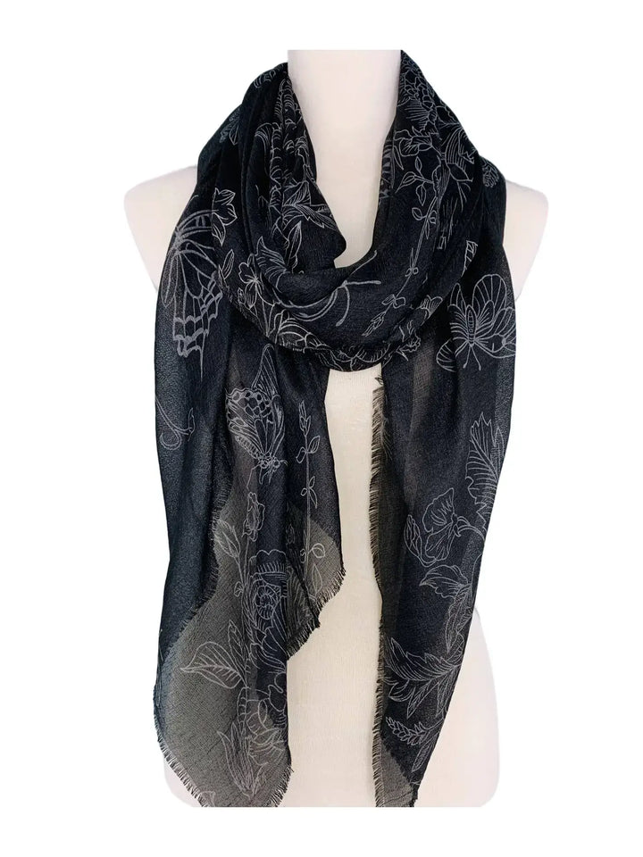 JC022533 Silky Floral &amp; Butterfly Scarf/Shawl