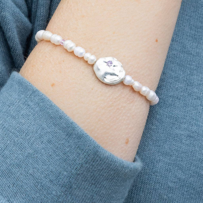 Pearl Affirmation Bracelet - Protection/Silver