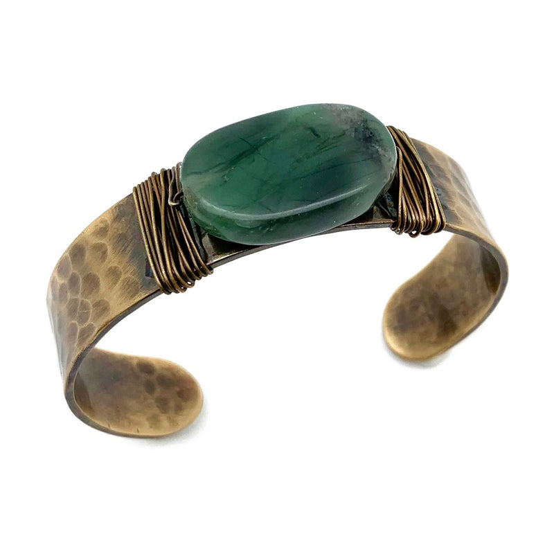 Anju Hammered Brass Cuff Bracelet with Semiprecious Stone – Aventurine