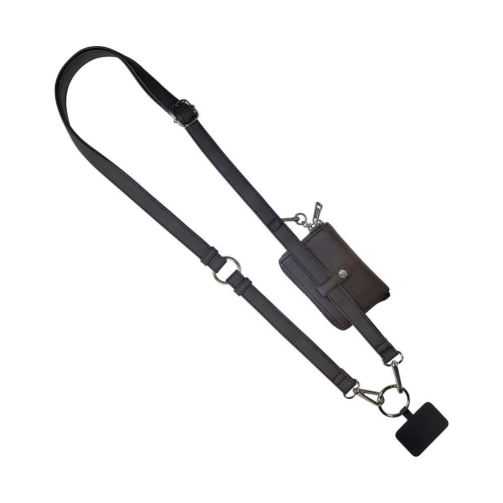 Clip &amp; Go Brushed Vegan Leather Phone Lanyard - Rfid Pouch
