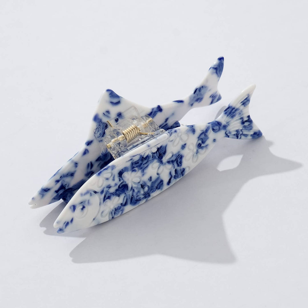 Coastal Blue Floral Fish Claw Clip