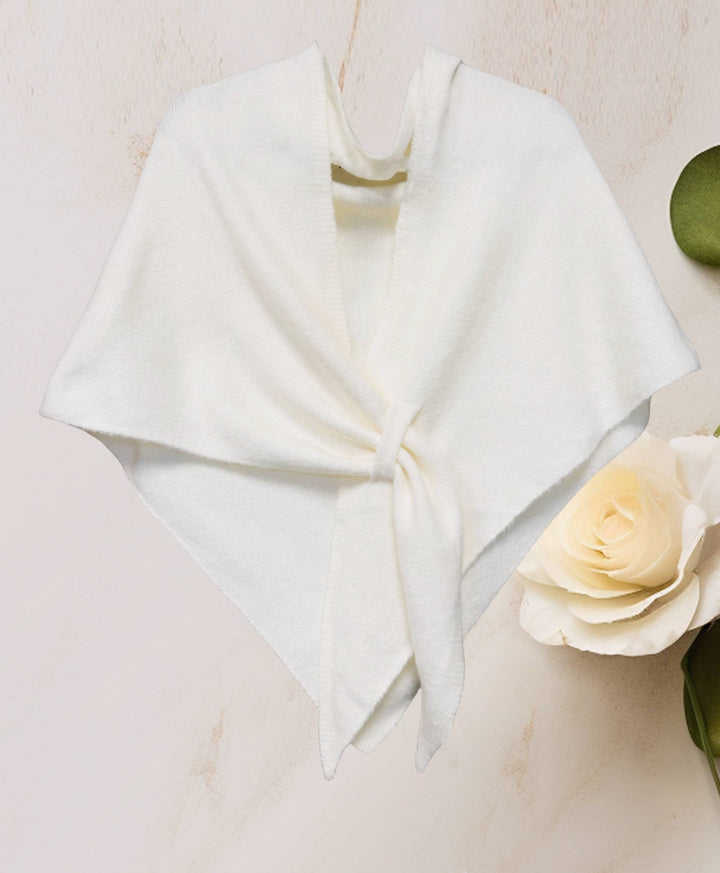 Cashmere-Blend Knit Triangle Shawl with Cross-Front Design