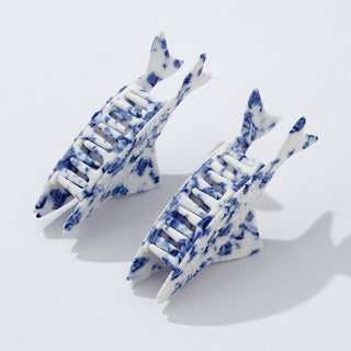 Coastal Blue Floral Fish Claw Clip