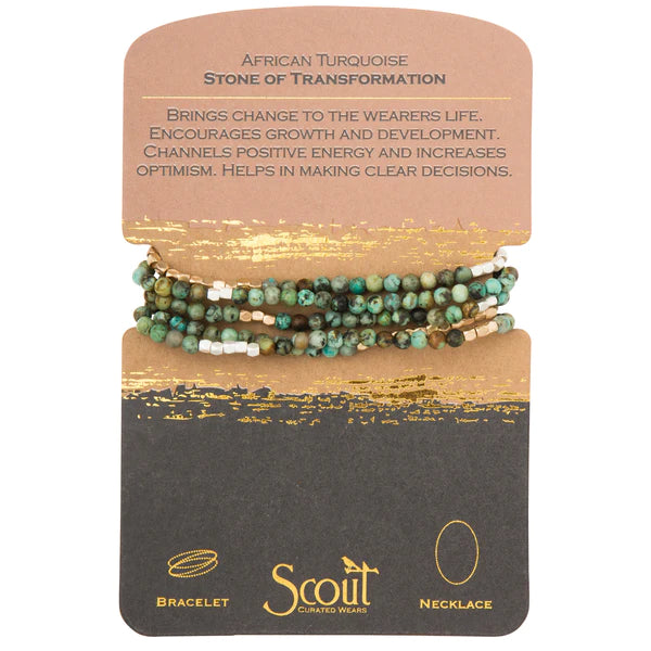 Scout - Stone Wrap Bracelet/Necklace African Turquoise/Silver &amp; Gold - Stone of Transformation