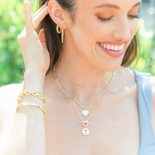 Splendid Iris Cross Paperclip Toggle Necklace
