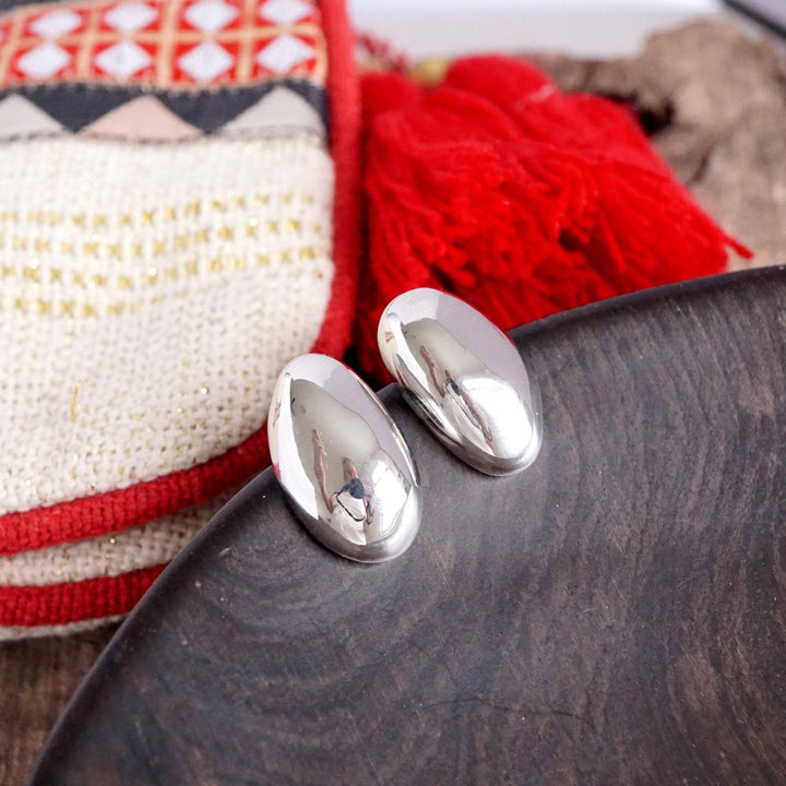Organic Raw Oval Earrings - Gold &amp; Silver Tone