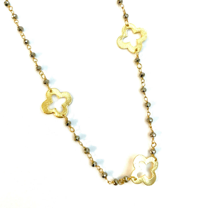 Erin Gray Gold Clover and Petite Pyrite Long Necklace