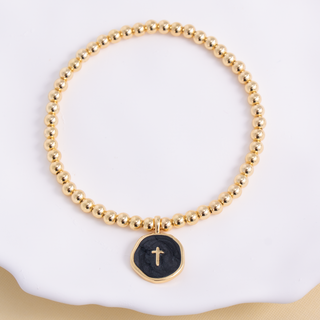 Splendid Iris Classic Enamel Cross Beaded Stretch Bracelet