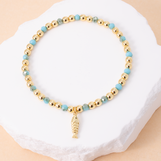 Splendid Iris Fish Charm Beaded Stretch Bracelet