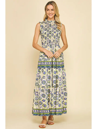 Floral Tiered Maxi Dress - Blue Multi