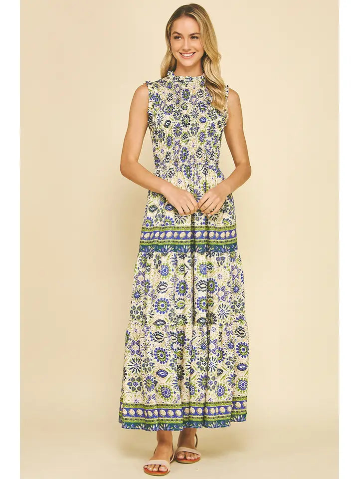 Floral Tiered Maxi Dress - Blue Multi