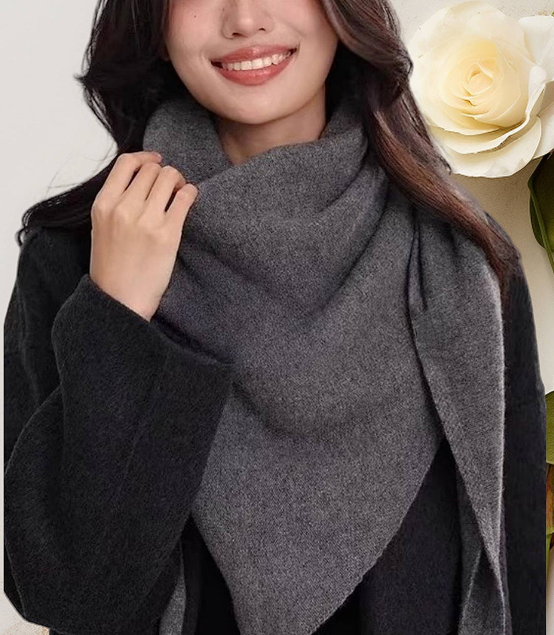 Cashmere-Blend Knit Triangle Shawl with Cross-Front Design